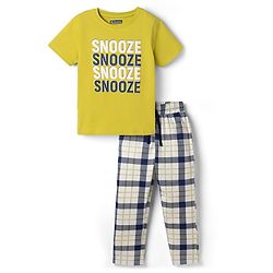 Pine Kids Cotton Knit Half Sleeves Text Printed T-Shirt & Pyjama Night Suit - Limegreen