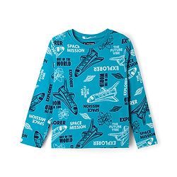 Pine Kids Cotton Knit Full Sleeves T-Shirt & Pyjama Co-Ord Night Suit With Space Theme - Blue