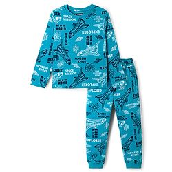 Pine Kids Cotton Knit Full Sleeves T-Shirt & Pyjama Co-Ord Night Suit With Space Theme - Blue