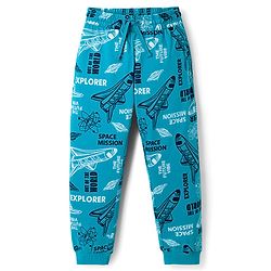 Pine Kids Cotton Knit Full Sleeves T-Shirt & Pyjama Co-Ord Night Suit With Space Theme - Blue