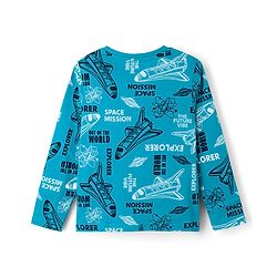 Pine Kids Cotton Knit Full Sleeves T-Shirt & Pyjama Co-Ord Night Suit With Space Theme - Blue