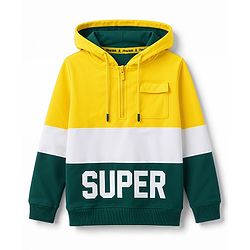Pine Kids 100% Cotton Knit Full Sleeves Hooded Sweatshirt With Super Print - Yellow