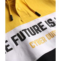 Pine Kids 100% Cotton Knit Full Sleeves Text Printed Hooded Sweatshirt - Yellow Black & White