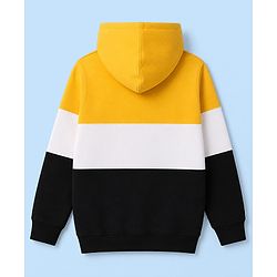 Pine Kids 100% Cotton Knit Full Sleeves Text Printed Hooded Sweatshirt - Yellow Black & White