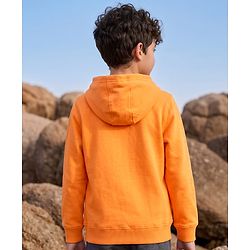 Pine Kids Cotton Knit Full Sleeves Hooded Sweatshirt With Tiger Print - Orange