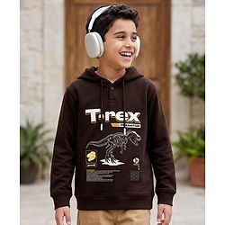 Pine Kids Cotton Knit Hooded Sweatshirt T-Rex Print Brown 4-5 Years