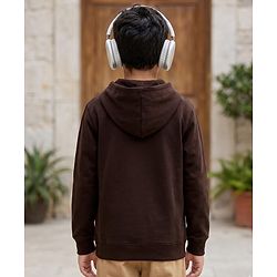 Pine Kids Cotton Knit Hooded Sweatshirt T-Rex Print Brown 4-5 Years