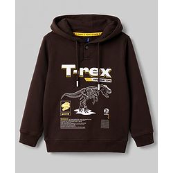 Pine Kids Cotton Knit Hooded Sweatshirt T-Rex Print Brown 4-5 Years