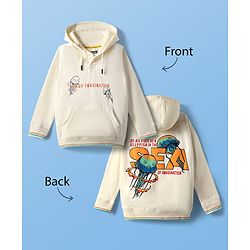 Pine Kids Cotton Knit Full Sleeves Hooded Sweatshirt with Front & Back Jellyfish Print & Kangaroo Pockets - Off White