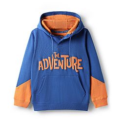 Pine Kids Cotton Knit Full Sleeves Hooded Sweatshirt with Text Print & Kangaroo Pockets - Blue