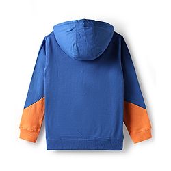 Pine Kids Cotton Knit Full Sleeves Hooded Sweatshirt with Text Print & Kangaroo Pockets - Blue