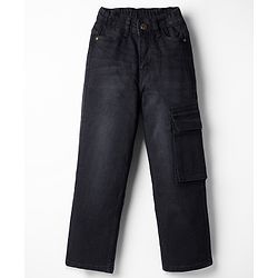Pine Kids Woven Denim Full Length Jeans With Cargo Pockets in Black