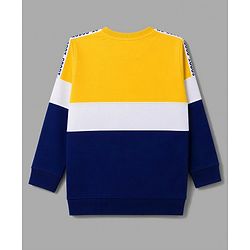 Pine Kids 100% Cotton Knit Full Sleeves Text Printed Sweatshirt - Yellow & Navy Blue