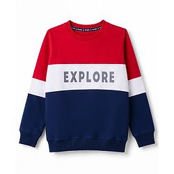 Pine Kids 100% Cotton Knit Full Sleeves Text Printed Sweatshirt - Red & Navy Blue