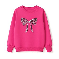Pine Kids Cotton Knit Full Sleeves Sweatshirts With Sequin Detailing Bow - Pink