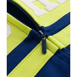 Pine Kids 100% Cotton Knit Full Sleeves Text Printed Hooded Sweatjacket With Kangaroo Pocket - Navy Blue