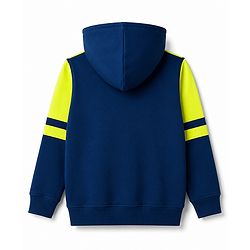 Pine Kids 100% Cotton Knit Full Sleeves Text Printed Hooded Sweatjacket With Kangaroo Pocket - Navy Blue
