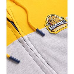 Pine Kids Cotton Knit Full Sleeves Hooded Sweat Jacket with Colour Block Design - Yellow White & Navy