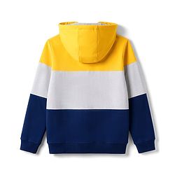 Pine Kids Cotton Knit Full Sleeves Hooded Sweat Jacket with Colour Block Design - Yellow White & Navy