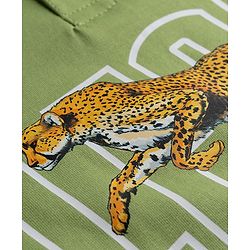 Pine Kids Cotton Knit Hooded Neck Sweatshirt with Leopard Graphic Print Green 4-5 Years