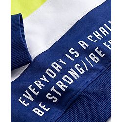 Pine Kids Cotton Knit Full Sleeves Hooded Colour Block Text Printed Sweat Shirt -Limegreen