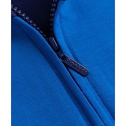 Pine Kids Cotton Knit Full Sleeves Hooded Colour Block Sweat Shirt With Athletic Print   - Navy Blue