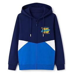 Pine Kids Cotton Knit Full Sleeves Hooded Colour Block Sweat Shirt With Athletic Print   - Navy Blue