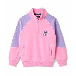 Pine Kids 100% Cotton Knit Raglan Full Sleeves Floral Printed Sweatshirt - Pink