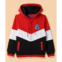 Pine Kids 100% Cotton Knit Full Sleeves Hooded Sweatjacket With   Text Embroidery - Red