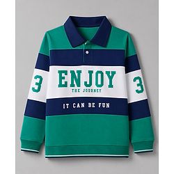 Pine Kids Cotton Knit Sweatshirt with Full Sleeves and Enjoy The Journey Text Print - Green