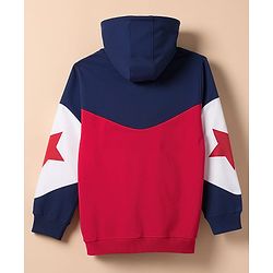 Pine Kids Cotton Knit Full Sleeves Hooded Cut & Sew Text Printed Sweat Jacket - Blue & Red