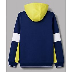 Pine Kids Cotton Knit Full Sleeves Colour Block Hooded Sweatshirt with Text Print- Navy