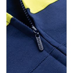 Pine Kids Cotton Knit Full Sleeves Colour Block Hooded Sweatshirt with Text Print- Navy