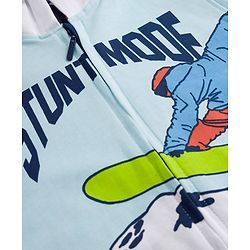 Pine Kids Cotton Knit Full Sleeves Hooded Sweat Jacket with Skating Print - Blue
