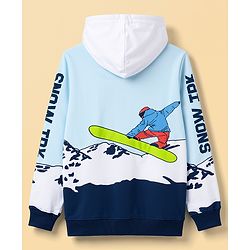 Pine Kids Cotton Knit Full Sleeves Hooded Sweat Jacket with Skating Print - Blue