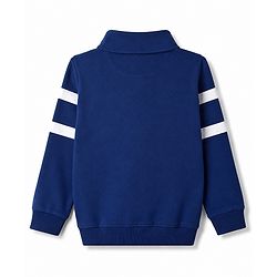 Pine Kids 100% Cotton Knit Full Sleeves Text Printed & Striped Sweatshirt - Navy Blue