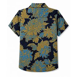 Pine Kids Cotton Woven Printed Half Sleeves Collared Shirt -Navy Blue