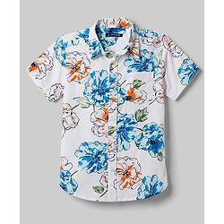 Pine Kids Cotton Woven Printed Half Sleeves Collared Shirt - White