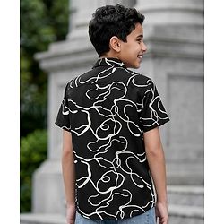 Pine Kids Cotton Woven Half Sleeves Printed Shirt - Black