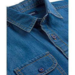 Pine Kids Cotton Woven Denim Shirt with Roll Up Sleeves and Appliques Multi Color 4-5 Years