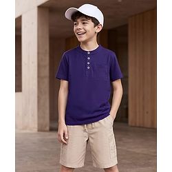 Pine Kids Cotton Knit Half Sleeves Solid T-Shirt & Shorts Set - Purple