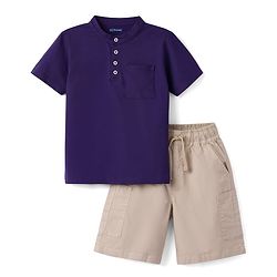 Pine Kids Cotton Knit Half Sleeves Solid T-Shirt & Shorts Set - Purple