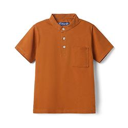 Pine Kids Cotton Knit Half Sleeves Solid T-Shirt & Shorts Set - Orange & Olive Green