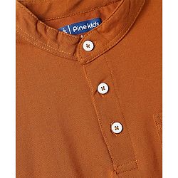 Pine Kids Cotton Knit Half Sleeves Solid T-Shirt & Shorts Set - Orange & Olive Green