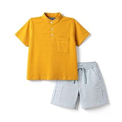 Pine Kids Cotton Knit Half Sleeves T-Shirt & Shorts Set - Golden & Grey