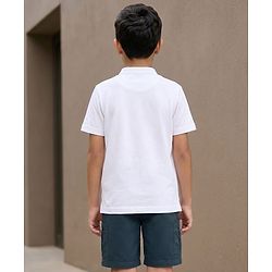 Pine Kids Cotton Knit Half Sleeves Solid T-Shirt & Shorts Set - White & Navy Blue