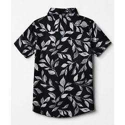 Pine Kids Cotton Woven Shirt with Half Sleeves and Leaf Print in Black