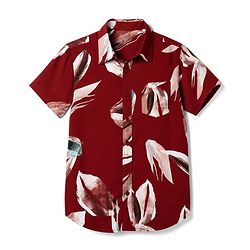 Pine Kids Cotton Woven Half Sleeves Leafy Printed Shirt - Dark Red