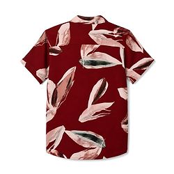 Pine Kids Cotton Woven Half Sleeves Leafy Printed Shirt - Dark Red