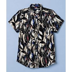 Pine Kids Cotton Woven Half Sleeves Abstract Printed Shirt With Text Printed Inner Tee - Black